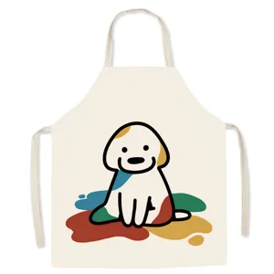 Süße Cartoon-Hund Druck Leinen Erwachsenen Schürze Küche Kochen Schmutzabweisend Detail