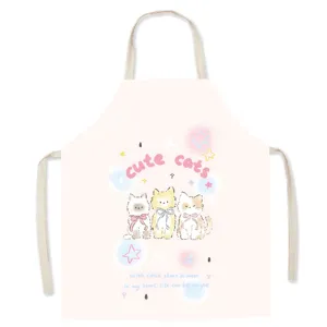 Cute cat print sleeveless apron for kitchen cooking, baking, and studio anti-fouling use.