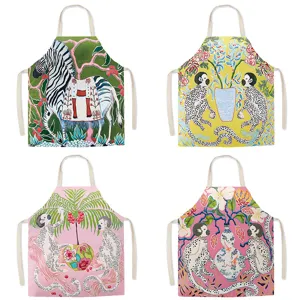 American Retro Animal Print Sleeveless Apron Household Kitchen Cooking Baking Anti-Stain Bib Overalls
