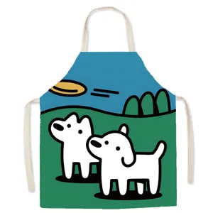 Süßes Cartoon Hund Leinen Küchenschürze Detailansicht, ideal zum Kochen, Backen und Reinigen.