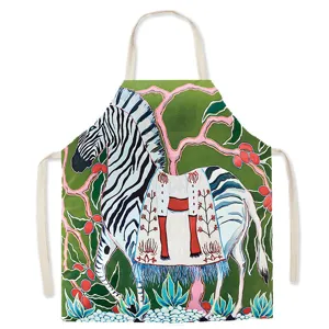 Retro zebra animal print sleeveless kitchen cooking baking apron anti-fouling workwear wear