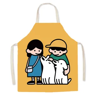 Detail der niedlichen Cartoon-Hunde-Schürze, Baumwoll-Leinen Koch-Lätzchen für Küche anti-fouling