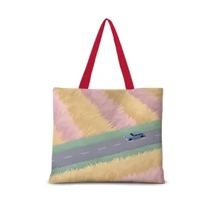 Sac cabas en toile élégant pour femmes, sac bandoulière décontracté avec imprimé de paysage artistique.