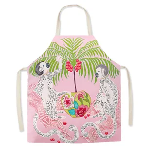 Retro tropical monkey printed kitchen apron, sleeveless cotton cooking baking bib for women.