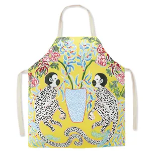 Vintage monkey floral print kitchen apron, stylish artistic cooking baking bib for home use.