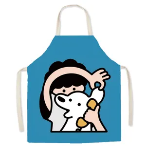 Detailansicht der niedlichen Cartoon Hund Schürze, Baumwolle Leinen Material zum Kochen.