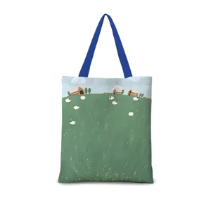 Sac cabas en toile avec illustration de pâturage de moutons mignons et l'utilisation quotidienne.
