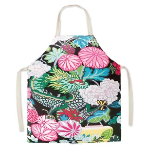 Vintage dragon floral print kitchen cooking apron sleeveless retro chef baking bib washable cloth