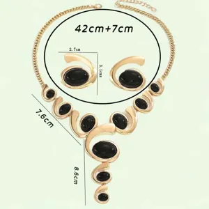 Vintage Alloy Oval Pendant Necklace And Earrings Set Retro Geometric Elegant Fashion Jewelry Gift For Women