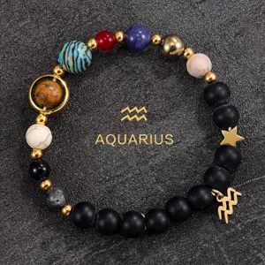 Natural Stone Constellation Bracelet Aquarius Beaded Jewelry Gift For Men And Women