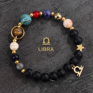 Natural Stone Solar System Bracelet Libra Constellation Beaded Couple Jewelry Gift 2024