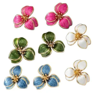 Enamel flower earrings vintage gold plated botanical jewelry for women chic accessory