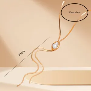 French style baroque pearl Y necklace gold snake chain elegant fashion jewelry gift for women