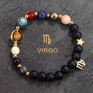 Natural Stone Beaded Bracelet Solar System Constellation Bracelet Handmade Couple Jewelry Gift For Men Women