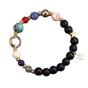Natural stone solar system constellation bracelet for men and women, handmade jewelry gift.