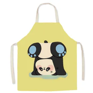 Cute cartoon panda apron detail showing vivid color print and soft fabric texture.