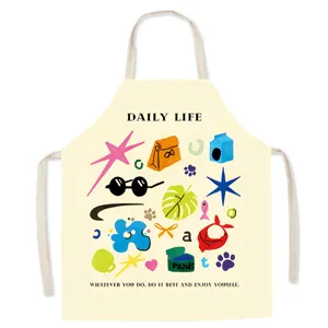 Nordic dopamine style kitchen apron, cute colorful doodle print, comfortable fabric home wear.