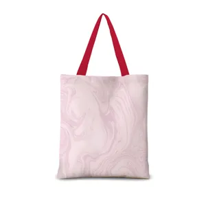Vue détaillée du sac cabas en marbre rose, sac à bandoulière en toile pour le travail quotidien.