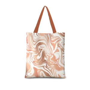 Sac cabas en toile avec motif marbre abstrait, sac à épaule décontracté pour le quotidien.