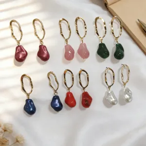 Boucles d'Oreilles Pendantes Géométriques Irrégulières Creuses en Alliage de Zinc Minimalistes Avec Perle Artificielle Bijoux de Mode pour Femmes
