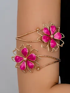 Fashion gold tone metal pink flower upper arm cuff bracelet for women statement jewelry chic