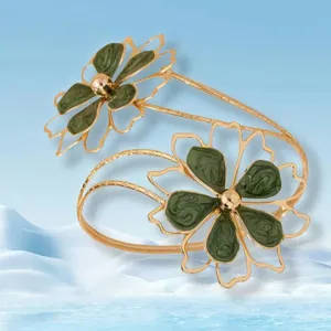 Fashion oversized irregular hollow flower gold metal bangle bracelet for women arm cuff decor