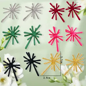 Colorful alloy firework sea urchin earrings detail view, chic and stylish metallic design.
