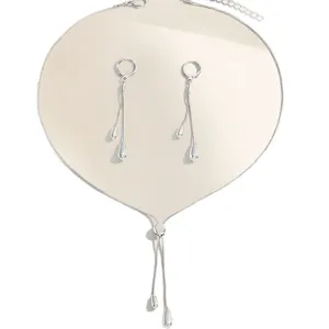 Stainless steel water drop pendant necklace and earrings set fashion jewelry for women