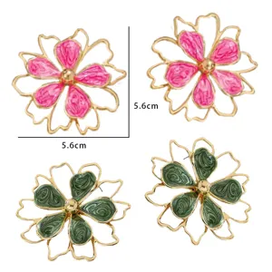Sweet colorful enamel floral stud earrings with double hollow petals for elegant women.