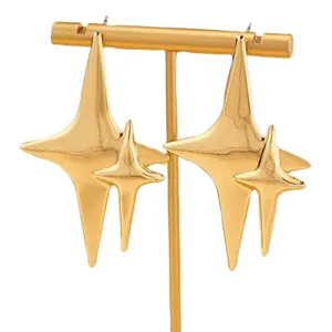 Chic gold multi-pointed star earrings featuring a stylish double-layer geometric drop design for women.