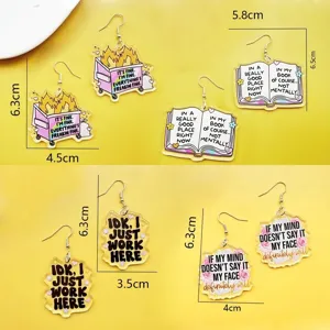 Cute funny English quote acrylic drop earrings set, creative graffiti statement jewelry gifts.