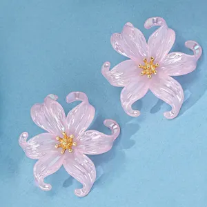 Translucent Acrylic Flower Stud Earrings Colorful Petal Gold Core Fashion Jewelry Gift For Women Daily Wear Party