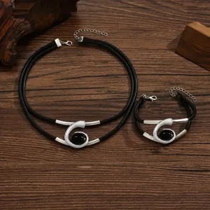 Bohemian black cord silver metal spiral acrylic gemstone necklace bracelet set size chart