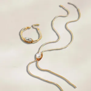 French Baroque Pearl Pendant Y Shaped Necklace Sweater Chain Zinc Alloy Artificial Pearl Jewelry Set For Women