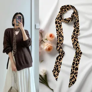 American leopard print long skinny scarf y2k fashion choker neck tie accessory main