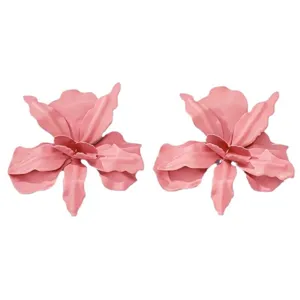 Boucles d'oreilles fleur laquée rose surdimensionnées bijoux géométriques femme
