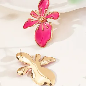 Vibrant pink and gold flower earrings, trendy dopamine summer jewelry gifts for women and girls.
