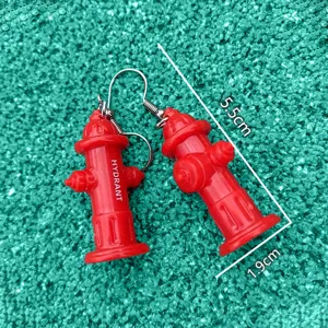 Mini red fire hydrant earrings creative simulation 3D jewelry fashion accessories drop dangles