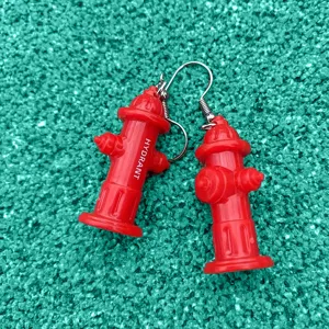 Mini red fire hydrant earrings creative cute novelty drop earrings for daily wear