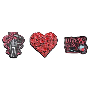 Set de broches en émail tête de mort cœur style gothique sombre, bijoux vintage vêtements.
