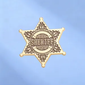 Broche de Insignia de Sheriff de Metal de Estrella Occidental Retro Dorado Pintado de Seis Puntas para Chaqueta de Cuero
