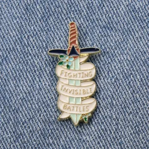 Vintage geëmailleerde speld zwaard banner ontwerp onzichtbare strijd broche accessoire