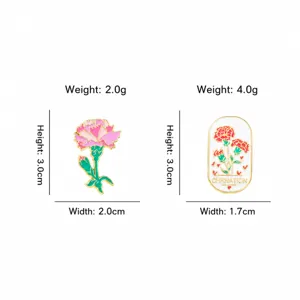 Enamel carnation brooch pins set, elegant floral metal badge for mothers day gift.