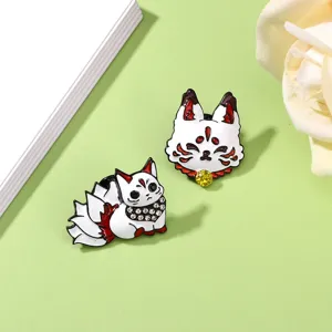 Cute nine-tailed fox enamel pin alloy brooch close-up shot for clothes bags decoration