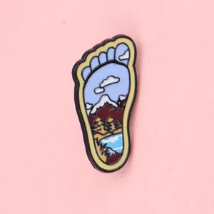 Creative footprint mountain landscape enamel pin cute metal badge for clothing and bags decor