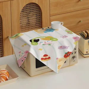 Cubierta antipolvo para microondas gato tierno caricatura a rayas tela cuadrada hogar