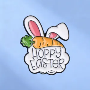 Cartoon Cute Carrot Bunny Ears Easter Brooch Alloy Baked Enamel Pin Metal Badge Jewelry Accessory For Women Kids Bag Clothing