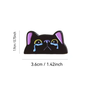 Joli chat noir larmoyant broche en métal émail badge, accessoire de vêtement dessin animé
