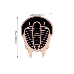 Trilobite metal brooch fossil pin badge, stylish Cambrian ancient creature accessory.
