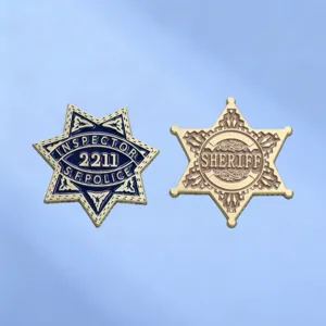 Vintage Alloy Metal Star Badge Brooch Retro Movie Prop Inspector Sheriff Enamel Pin For Cosplay Costume Decoration Jewelry Gift
